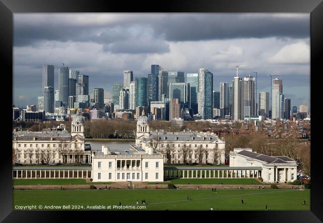 Queen's House Docklands skyline Framed Print by Andrew Bell