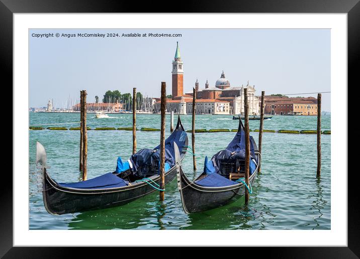 Gondolas on waterfront promenade in Venice Framed Mounted Print by Angus McComiskey