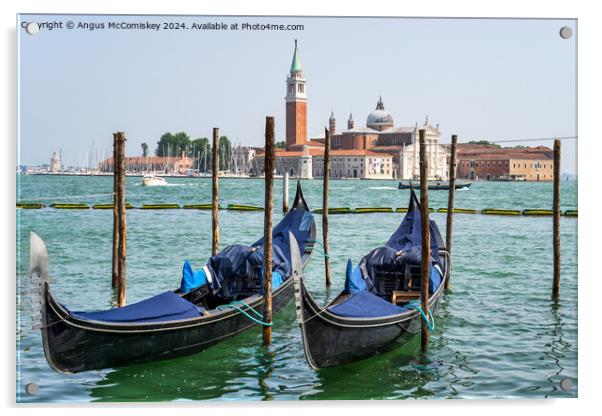 Gondolas on waterfront promenade in Venice Acrylic by Angus McComiskey