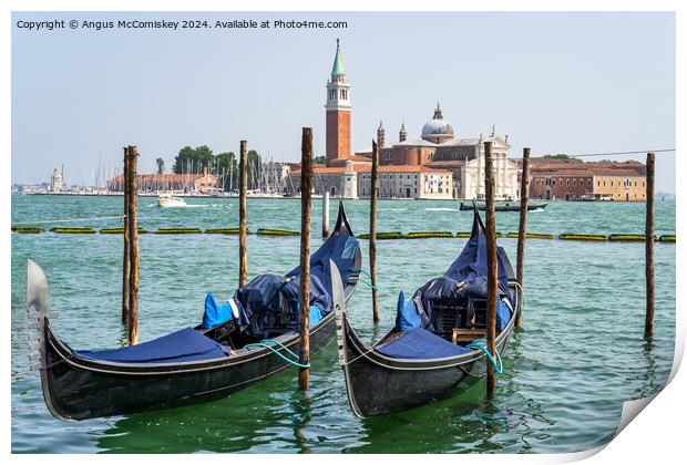 Gondolas on waterfront promenade in Venice Print by Angus McComiskey
