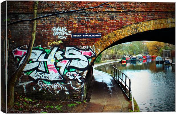 Graffiti Street Art Regent's Canal Camden London Canvas Print by Andy Evans Photos