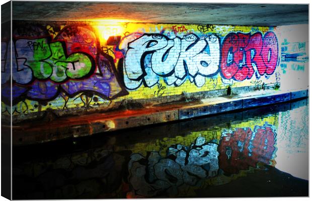 Graffiti Street Art Regent's Canal Camden London Canvas Print by Andy Evans Photos