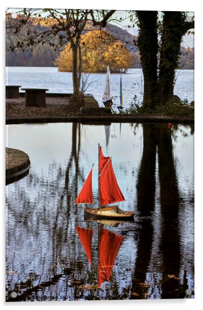 Model boat pond at Windermere, Cumbria. Acrylic by Phil Brown