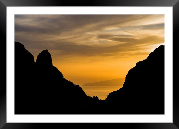 Tenerife Island Coastline Silhouette At Sunset Framed Mounted Print by Artur Bogacki
