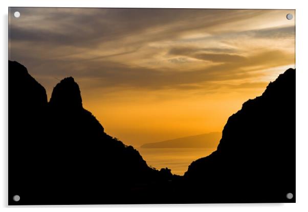 Tenerife Island Coastline Silhouette At Sunset Acrylic by Artur Bogacki