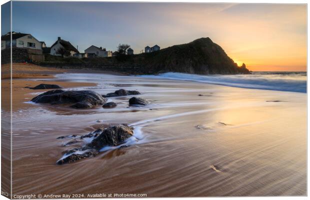 Setting sun at Hope Cove  Canvas Print by Andrew Ray