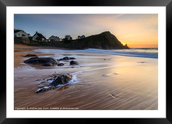 Setting sun at Hope Cove  Framed Mounted Print by Andrew Ray