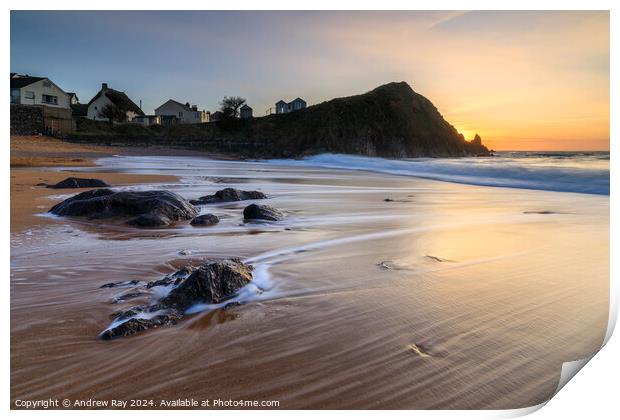 Setting sun at Hope Cove  Print by Andrew Ray