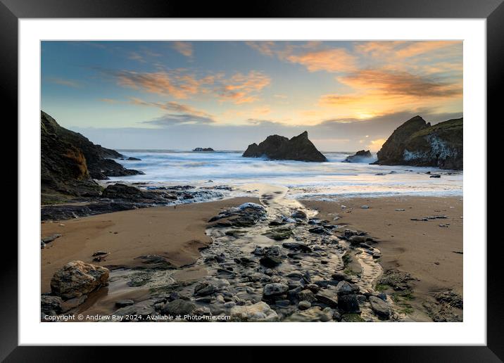 Stream at sunset (Soar Mill Cove) Framed Mounted Print by Andrew Ray