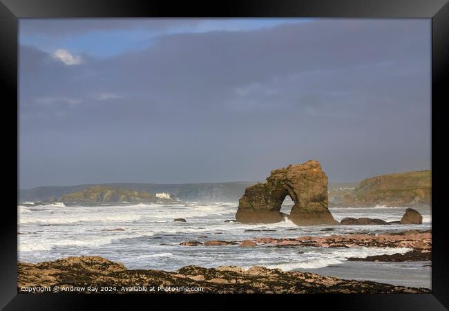 Thurlestone Arch and Burgh Island Framed Print by Andrew Ray