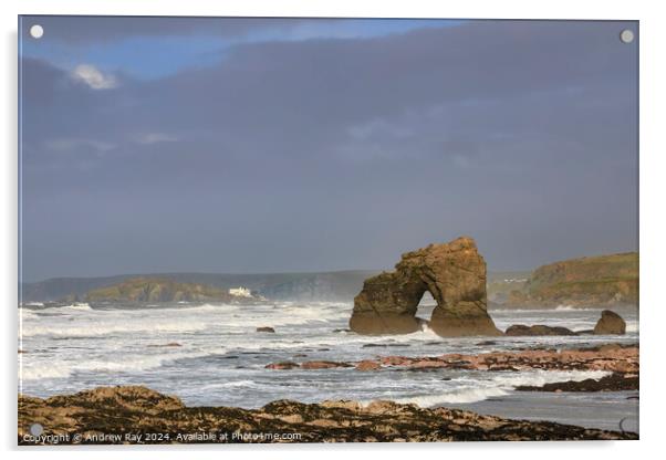 Thurlestone Arch and Burgh Island Acrylic by Andrew Ray