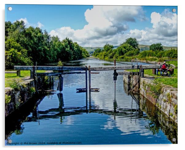 Derelict lock gates at Canal Foot, Ulverston, Cumbria. Acrylic by Phil Brown