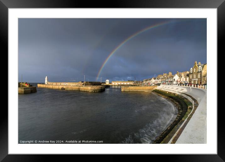 Rainbow over Macduff  Framed Mounted Print by Andrew Ray