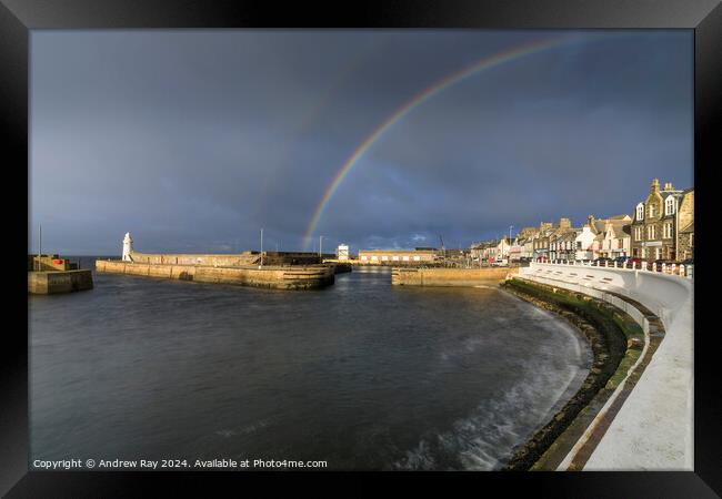 Rainbow over Macduff  Framed Print by Andrew Ray
