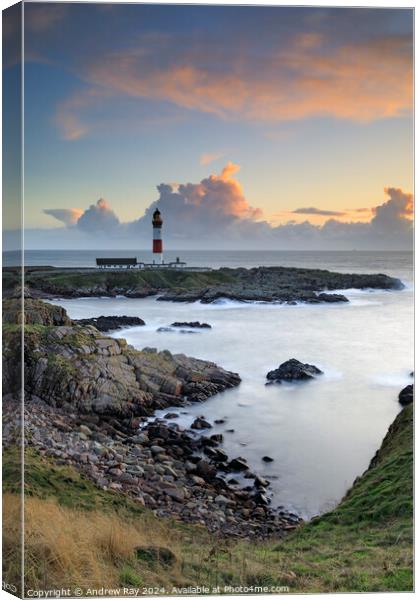 Buchan Ness Lighthouse at sunrise Canvas Print by Andrew Ray