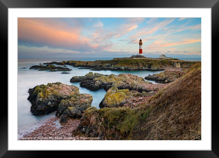 Buchan ness Lighthouse at sunset (Boddam)  Framed Mounted Print by Andrew Ray