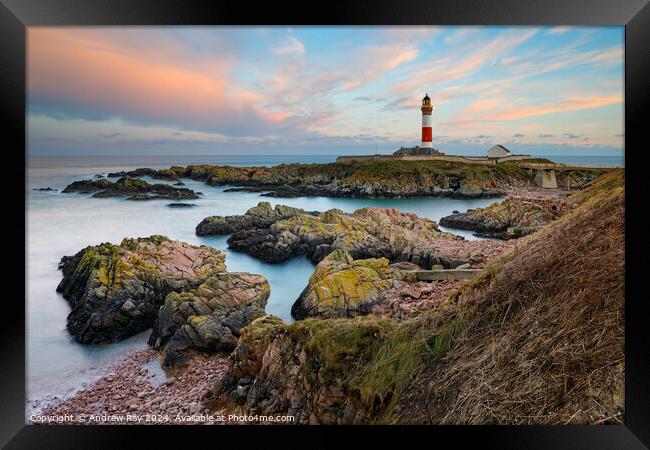 Buchan ness Lighthouse at sunset (Boddam)  Framed Print by Andrew Ray