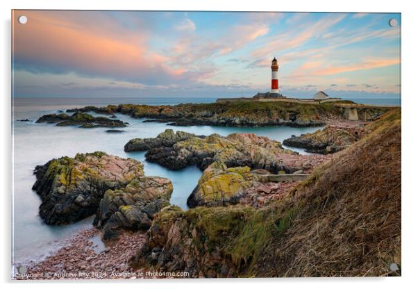 Buchan ness Lighthouse at sunset (Boddam)  Acrylic by Andrew Ray