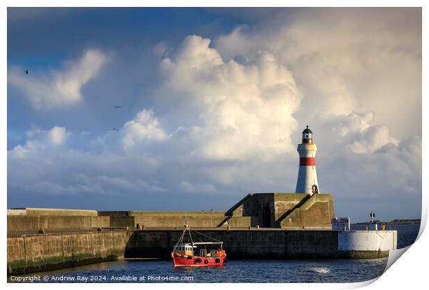 Fraserburgh Harbour Lighthouse Print by Andrew Ray