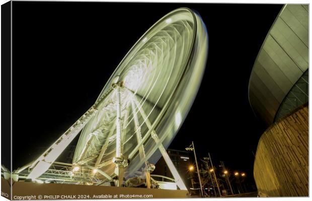 Liverpool wheel by night 1059 Canvas Print by PHILIP CHALK