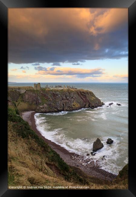 Cliff view (Dunnotter Castle) Framed Print by Andrew Ray