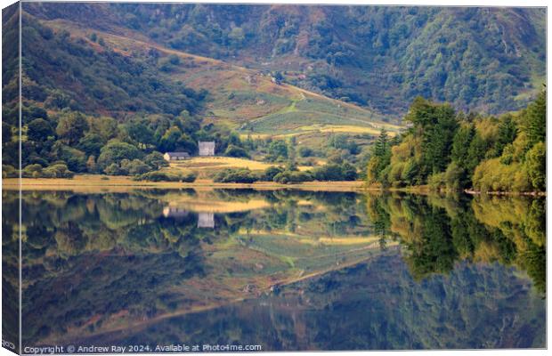 Llyn Crafnant reflections Canvas Print by Andrew Ray