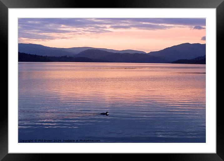 Lonely sunset for a duck on Windermere Framed Mounted Print by Phil Brown