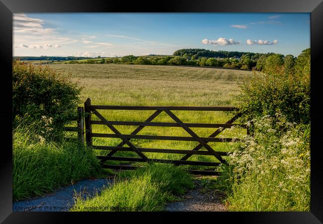 Field gate into pasture. Framed Print by Phil Brown