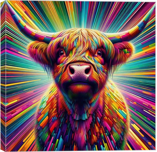 Rainbow Highland Cow Canvas Print by Scott Anderson