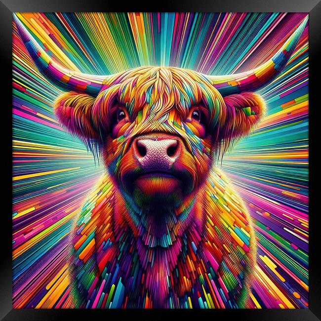 Rainbow Highland Cow Framed Print by Scott Anderson