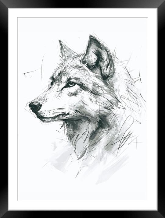 Wolf Sketch Framed Mounted Print by Picture Wizard