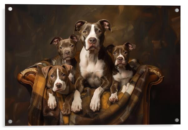 American Staffordshire Terrier Family Acrylic by Picture Wizard