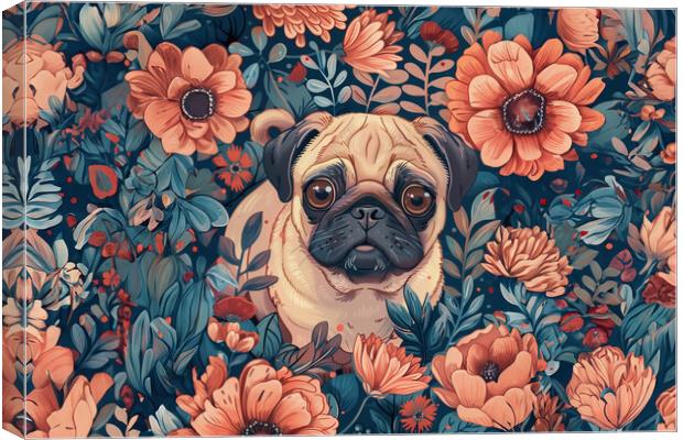 Floral Pug Canvas Print by Picture Wizard