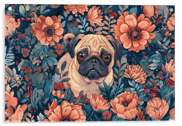 Floral Pug Acrylic by Picture Wizard
