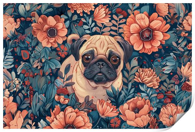 Floral Pug Print by Picture Wizard