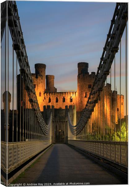 Twilight from Conwy Suspension Bridge Canvas Print by Andrew Ray