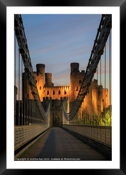 Twilight from Conwy Suspension Bridge Framed Mounted Print by Andrew Ray