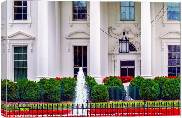White House Door Red Flowers Washington DC Canvas Print by William Perry