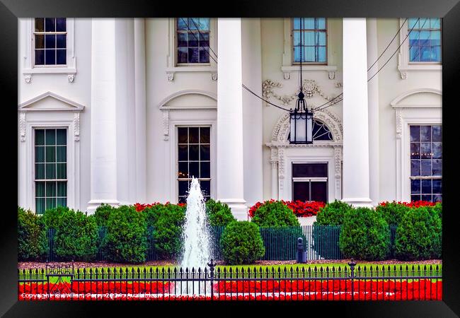 White House Door Red Flowers Washington DC Framed Print by William Perry