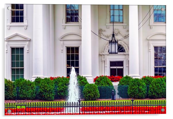 White House Door Red Flowers Washington DC Acrylic by William Perry