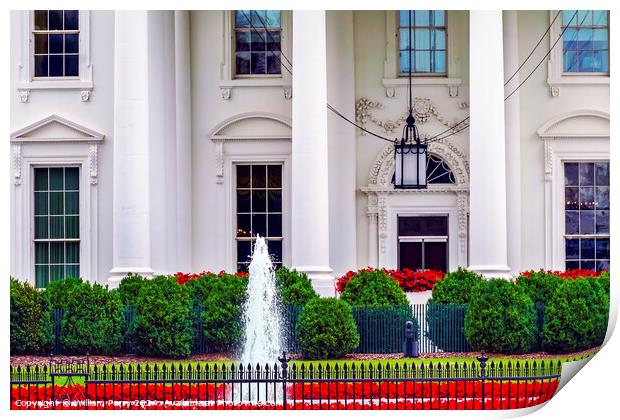 White House Door Red Flowers Washington DC Print by William Perry