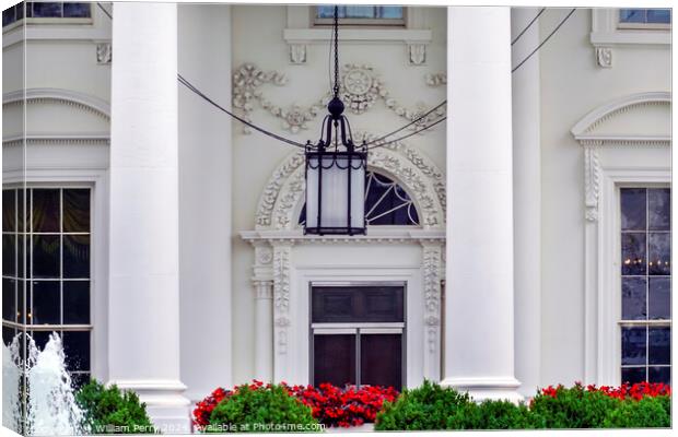White House Door Red Flowers Chandelier Pennsylvania Ave Washing Canvas Print by William Perry