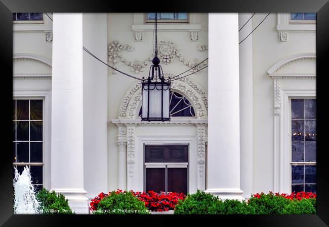 White House Door Red Flowers Chandelier Pennsylvania Ave Washing Framed Print by William Perry