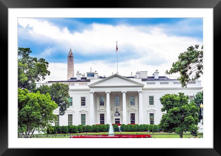 White House Washington Monument Washington DC Framed Mounted Print by William Perry