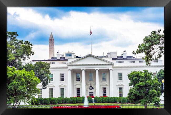 White House Washington Monument Washington DC Framed Print by William Perry