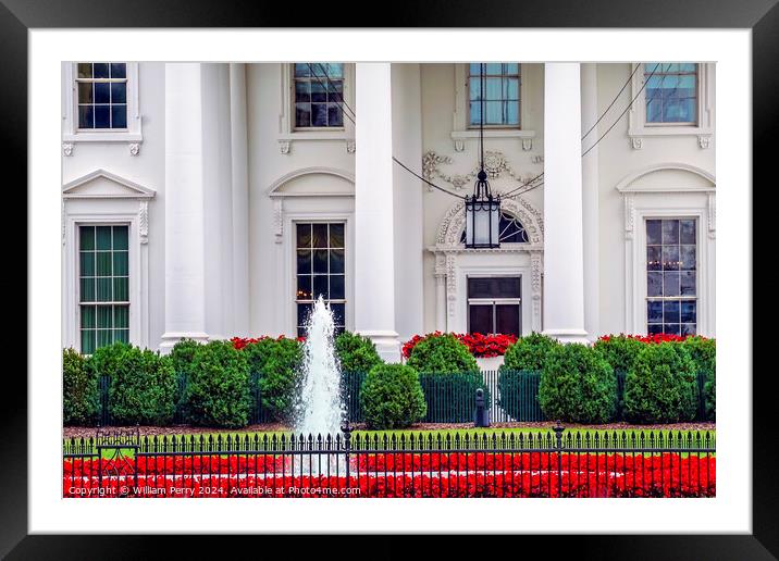 White House Door Red Flowers Chandelier Pennsylvania Ave Washing Framed Mounted Print by William Perry