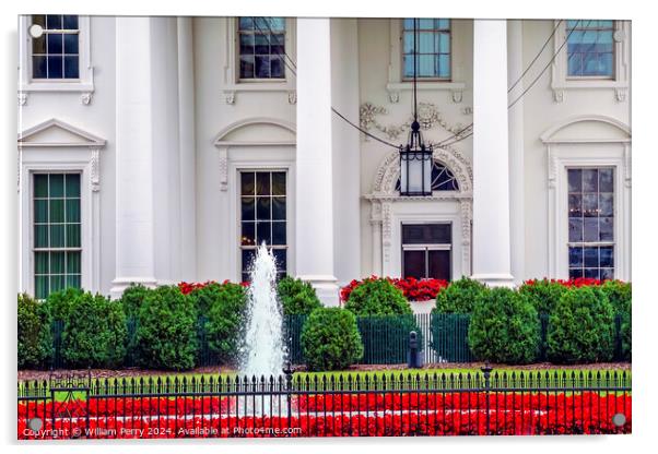 White House Door Red Flowers Chandelier Pennsylvania Ave Washing Acrylic by William Perry