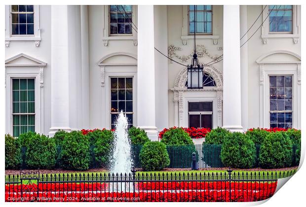 White House Door Red Flowers Chandelier Pennsylvania Ave Washing Print by William Perry