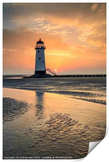 Talacre Lighthouse at sunrise Print by Andrew Ray
