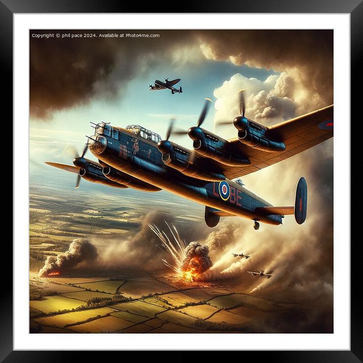 Wings of Valor: The Lancaster's Assault Framed Mounted Print by phil pace
